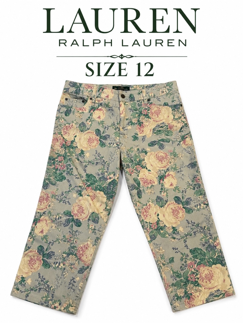 Lauren Ralph Lauren Floral Jeans Size 12 Cottagecore Botanical Straight Leg